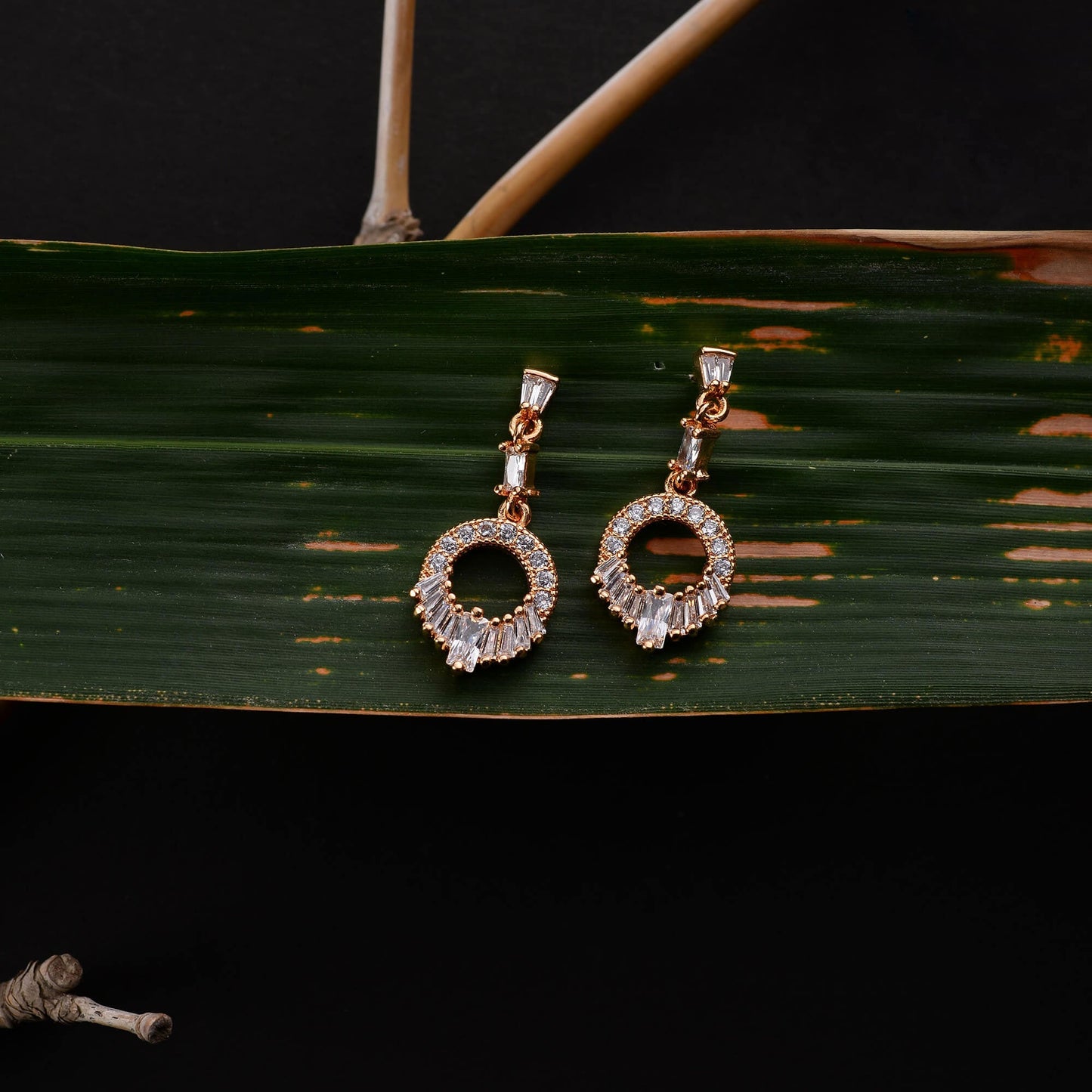 Astranova- Stone Studded Zirconia Dangler Earrings