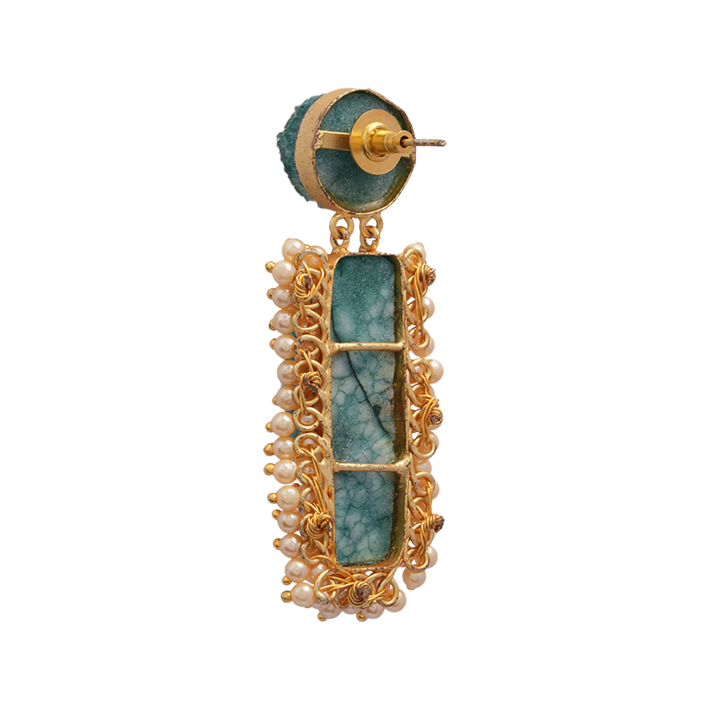 Tarini- Unpolished Stone Embellished With Mini Pearls(Green)