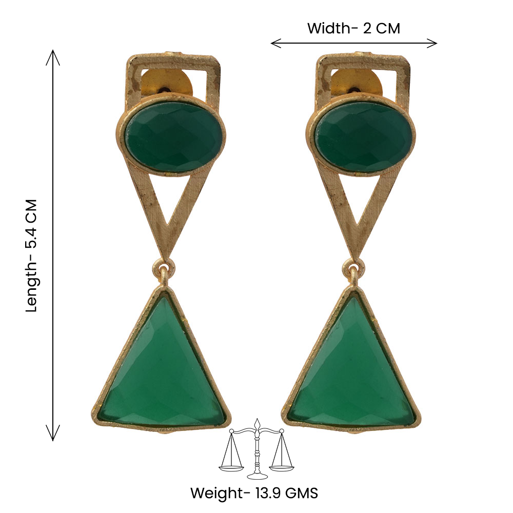 Anaya- Stone Studded Framed Dangler Earrings(Green)