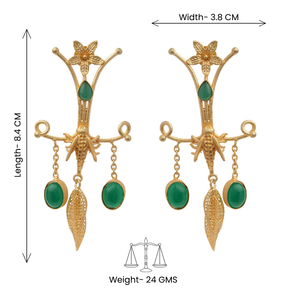 Arya- Stone Studded Dangler Earrings(Green)