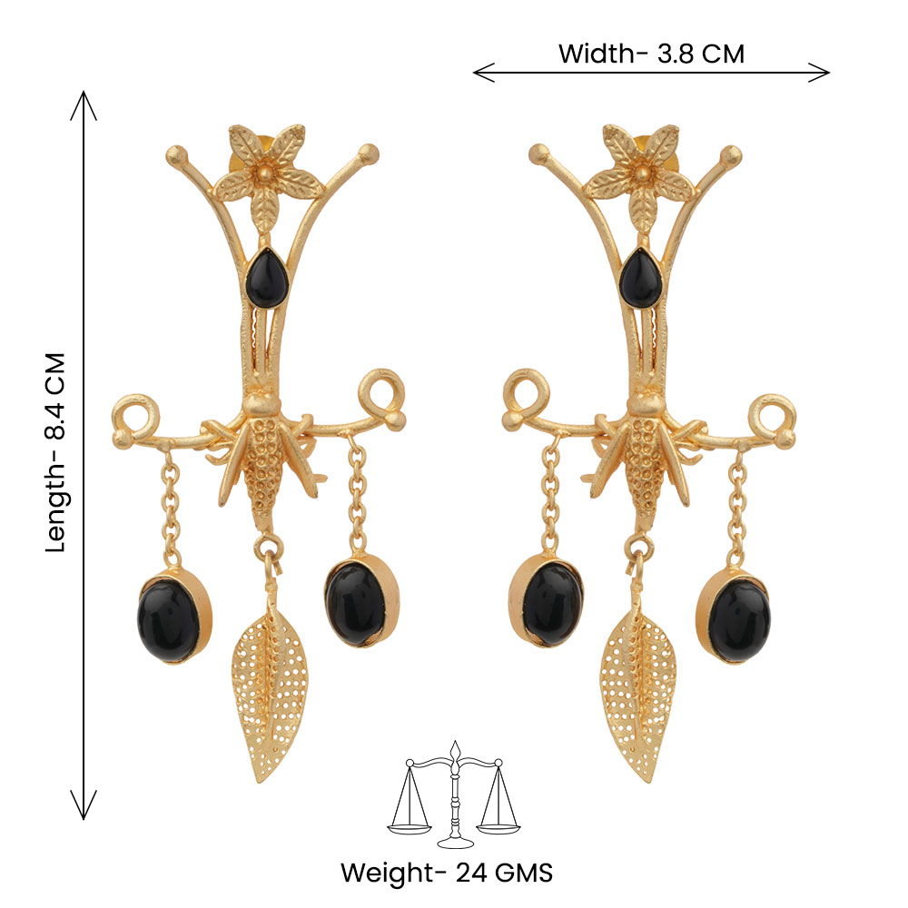 Arya- Stone Studded Dangler Earrings(Black)
