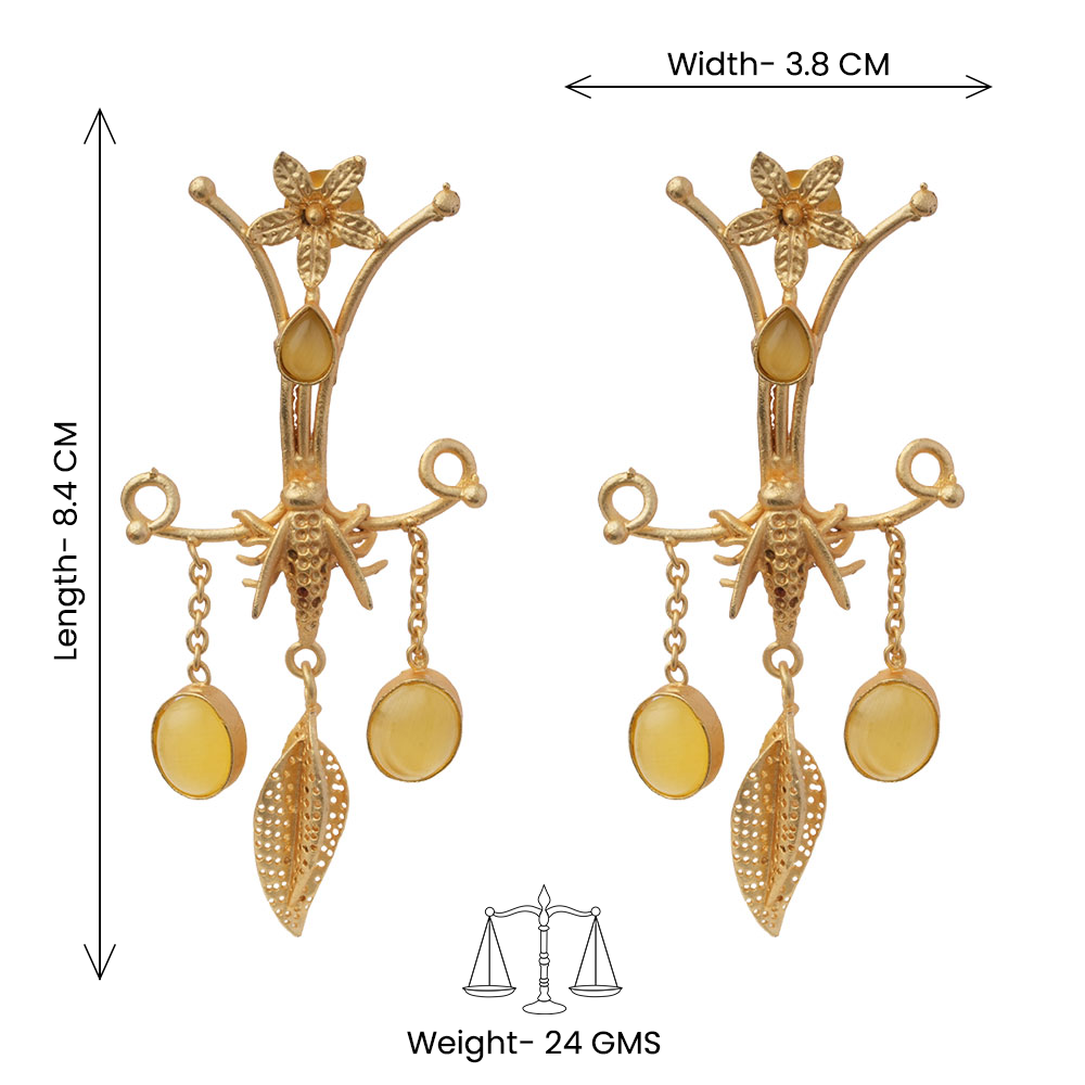 Arya- Stone Studded Dangler Earrings(Yellow)