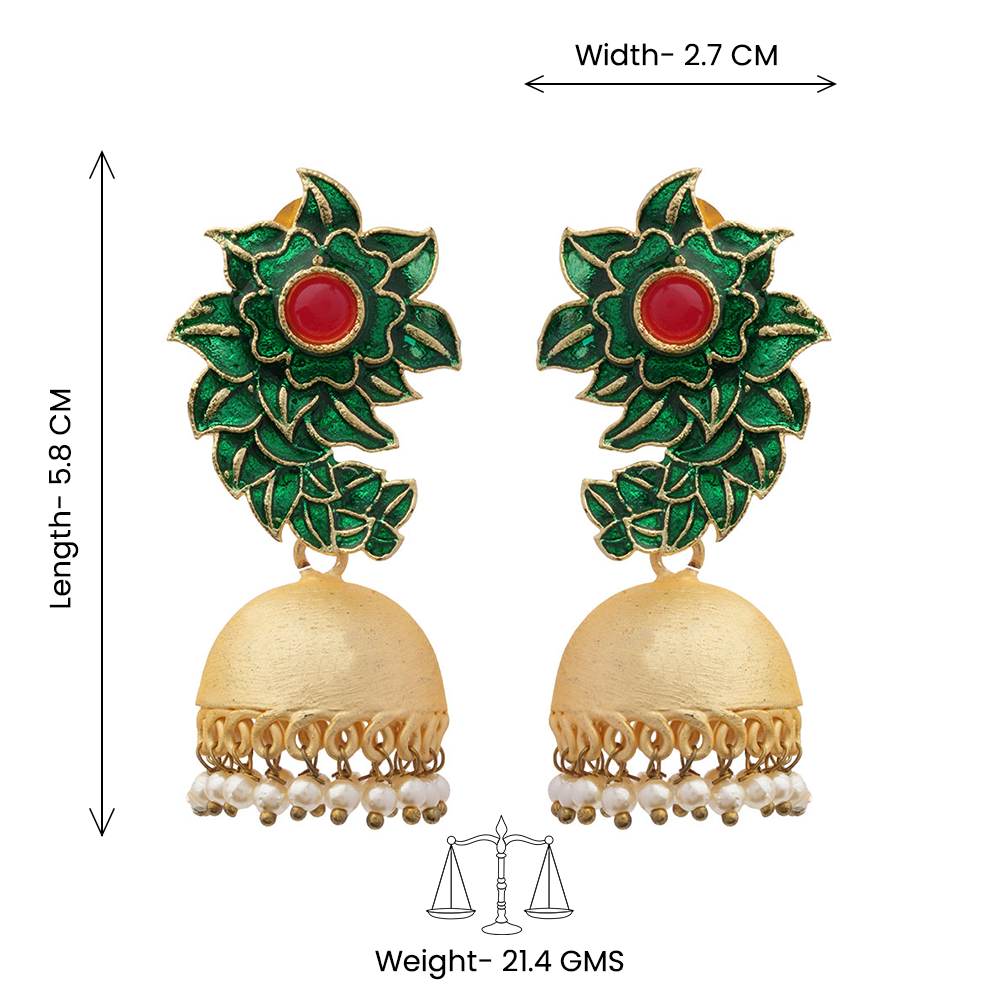 Niva- Hanging Pearl Jhumka Earrings(Green)
