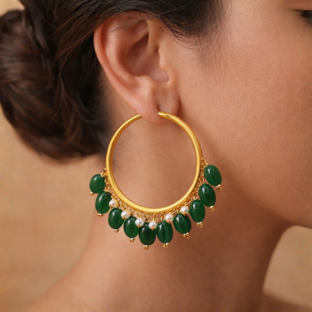 Zoya – Hanging Pearl Hoop Earrings
