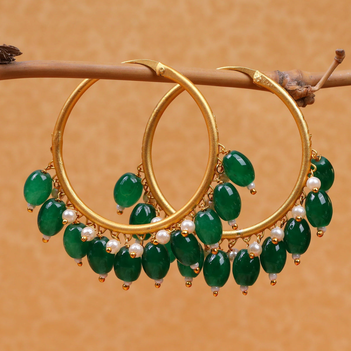 Zoya – Hanging Pearl Hoop Earrings