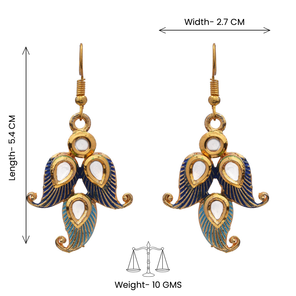 Dia- Stone Studded Hanging Pearl Dangler Earrings (Multicolored)