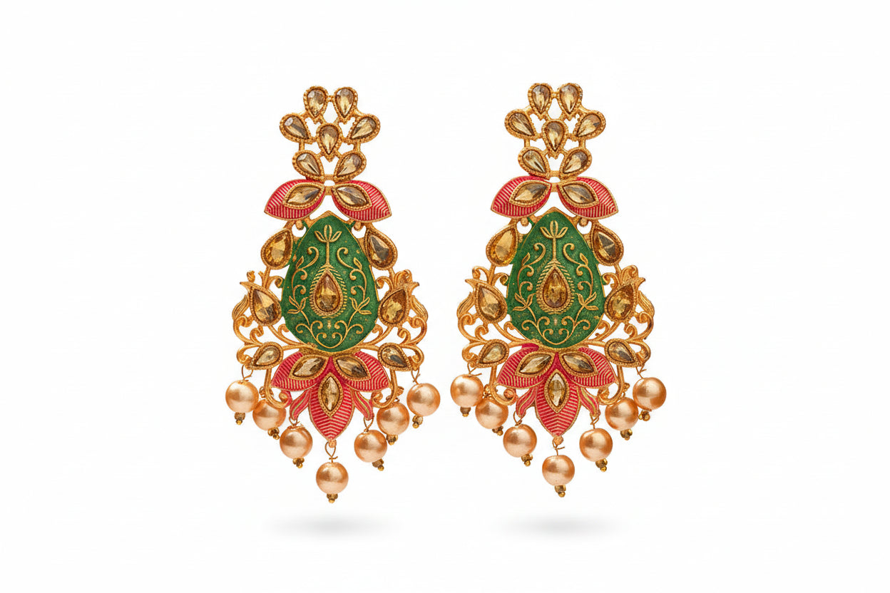 Harini- Stone Studded Hanging Pearl Dangler Earrings(Multicolored)