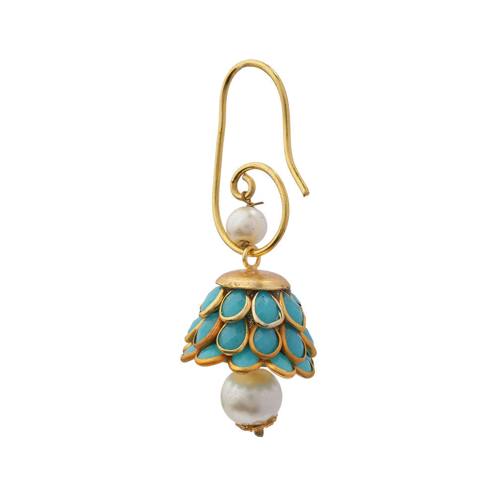 Ishani- Hanging Pearl Jhumki Earrings(Sky Blue)