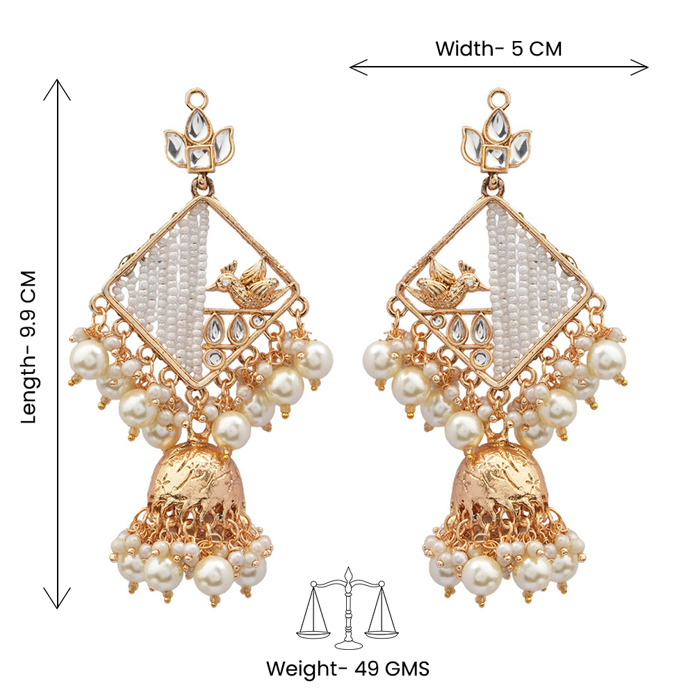 Jiya- Stone Studded Hanging Pearl Jhumki Earrings