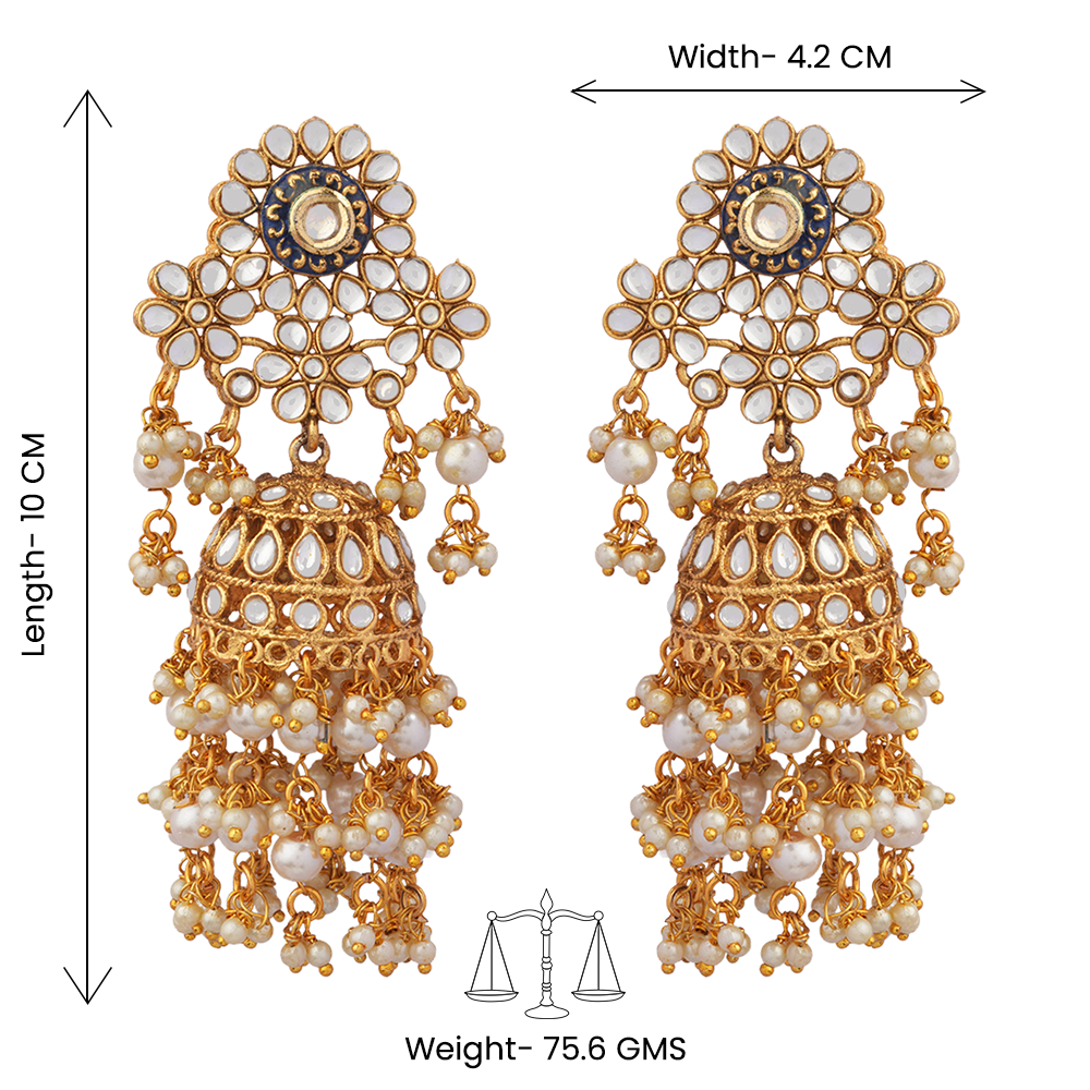 Maira- Stone Studded Hanging Pearl Jhumka Earrings
