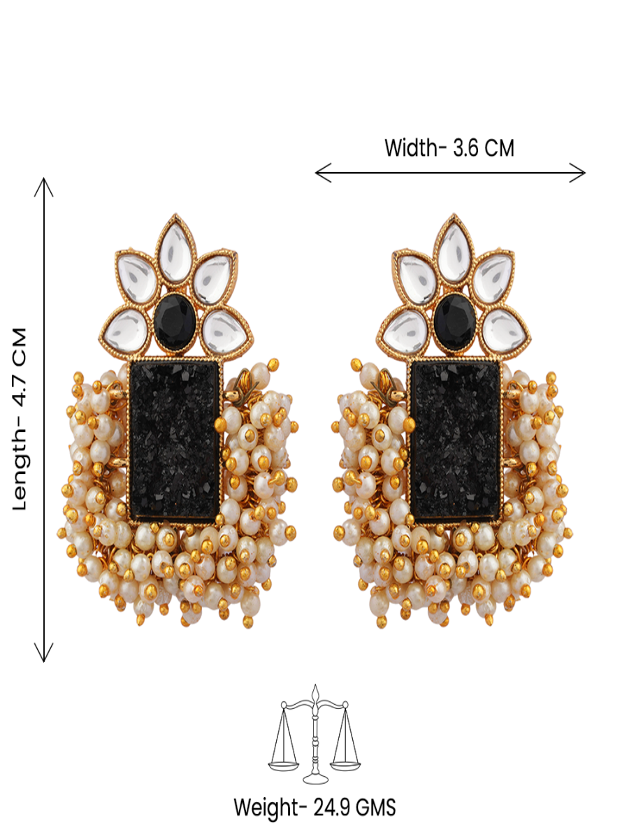 Mishka- Stone Studded Pearl Framed Stud Earrings