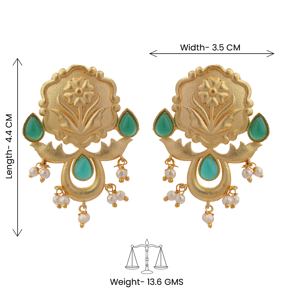 Ritika- Stone Studded Hanging Pearls Stud Earrings(Green)
