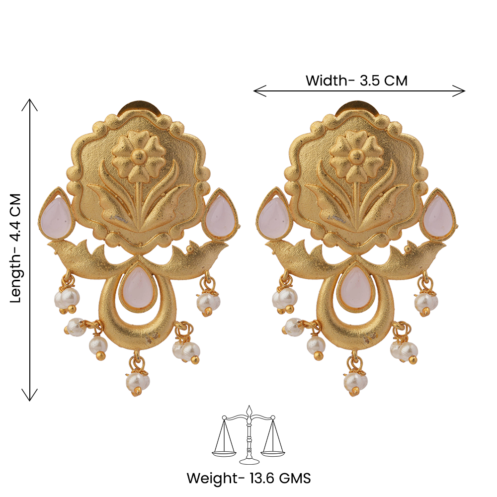 Ritika- Stone Studded Hanging Pearls Stud Earrings(Baby Pink)