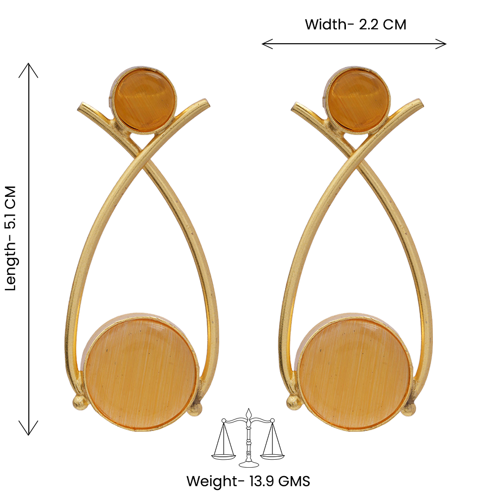 Anika- Stone Studded Golden Frames Stud Earrings(Yellow)