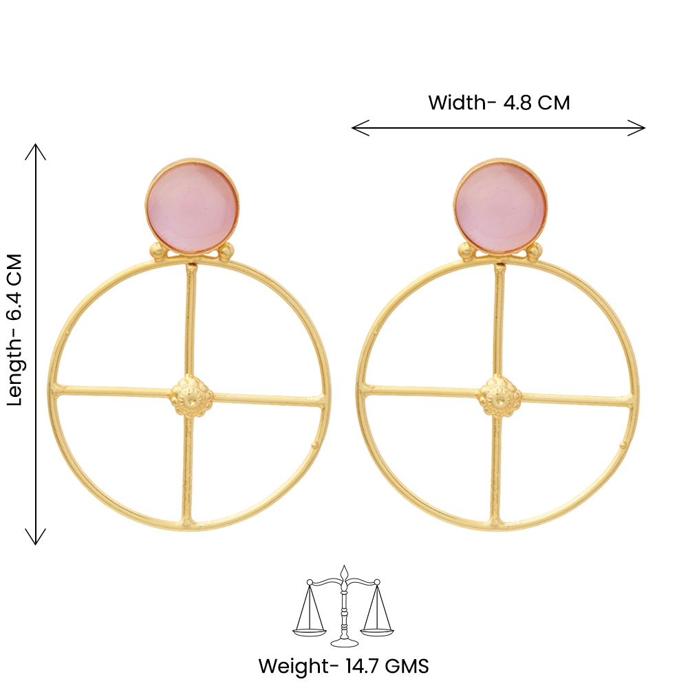 Vanita- Stone Studded Golden Framed Earrings(Baby Pink)