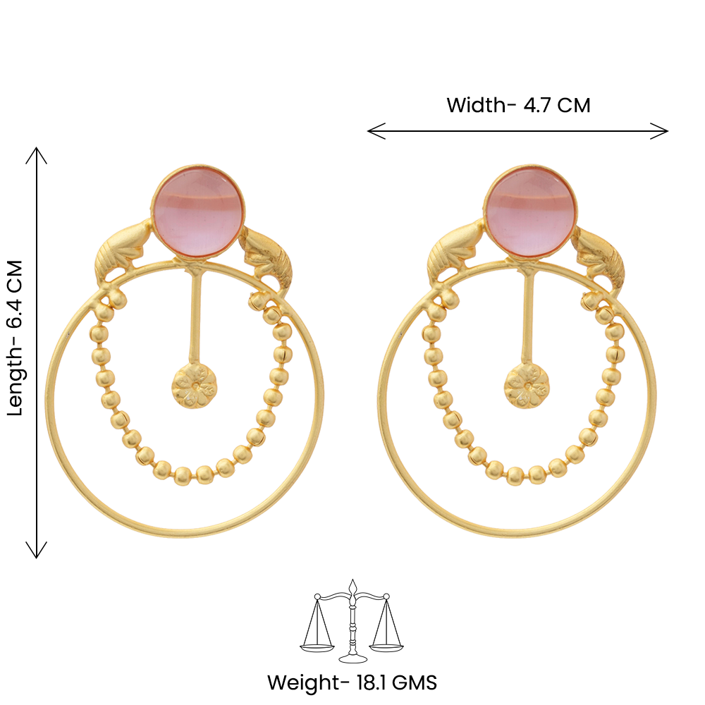 Darshini- Stone Studded Golden Framed Earrings(Baby Pink)