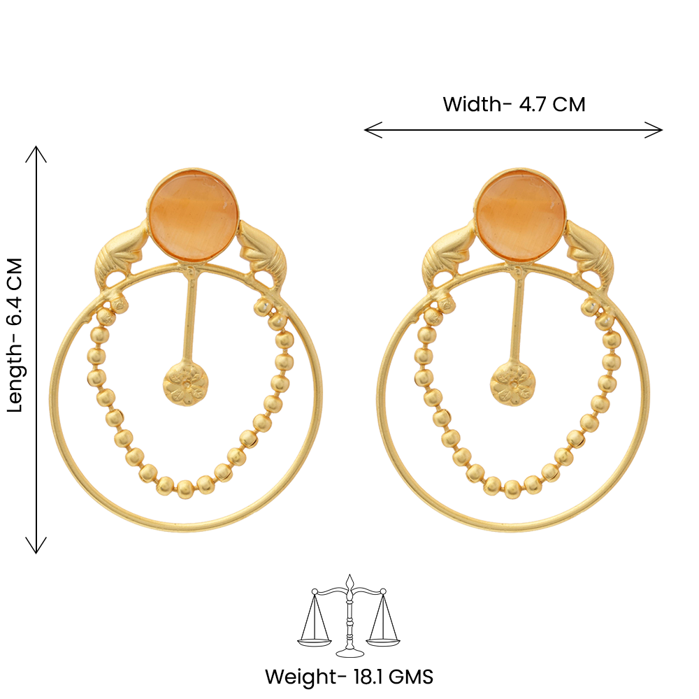 Darshini- Stone Studded Golden Framed Earrings(Yellow)