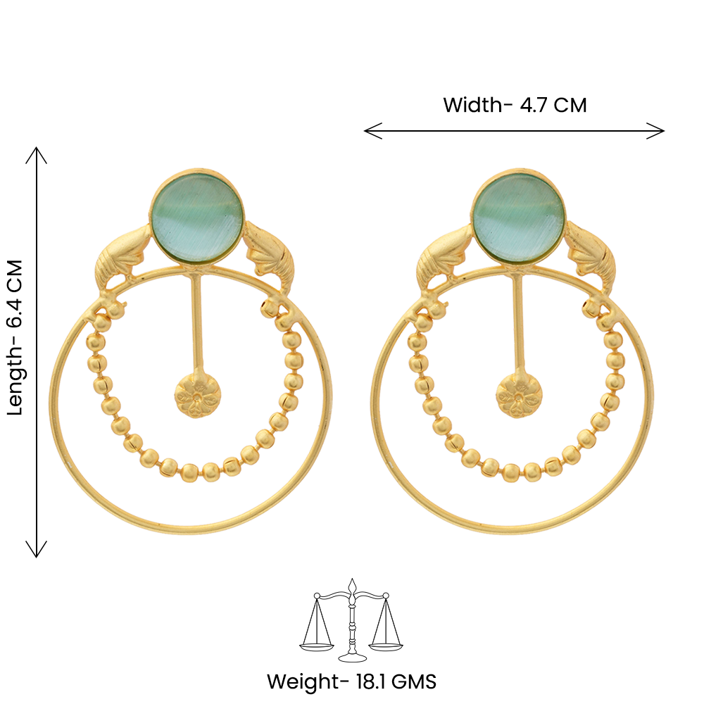 Darshini- Stone Studded Golden Framed Earrings(Mint)