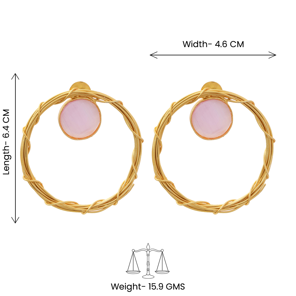 Deeptika- Stone Studded Golden Framed Earrings(Baby Pink)