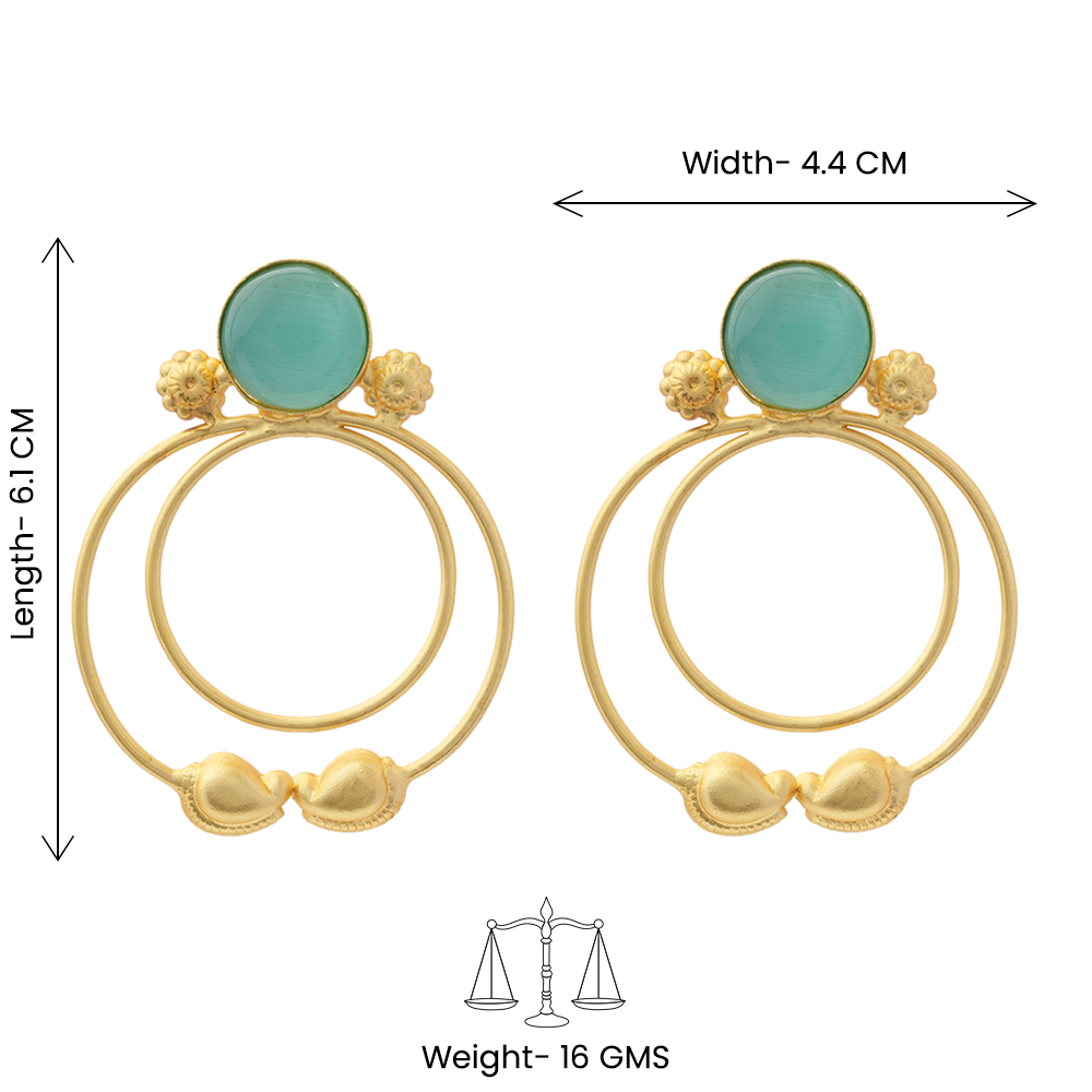 Devika- Stone Studded Golden Framed Earrings(Mint)