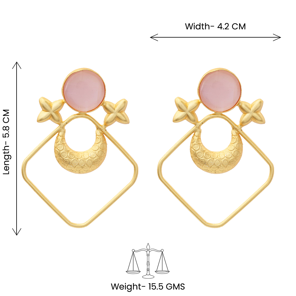 Urvashi- Stone Studded Golden Framed Earrings(Pink)