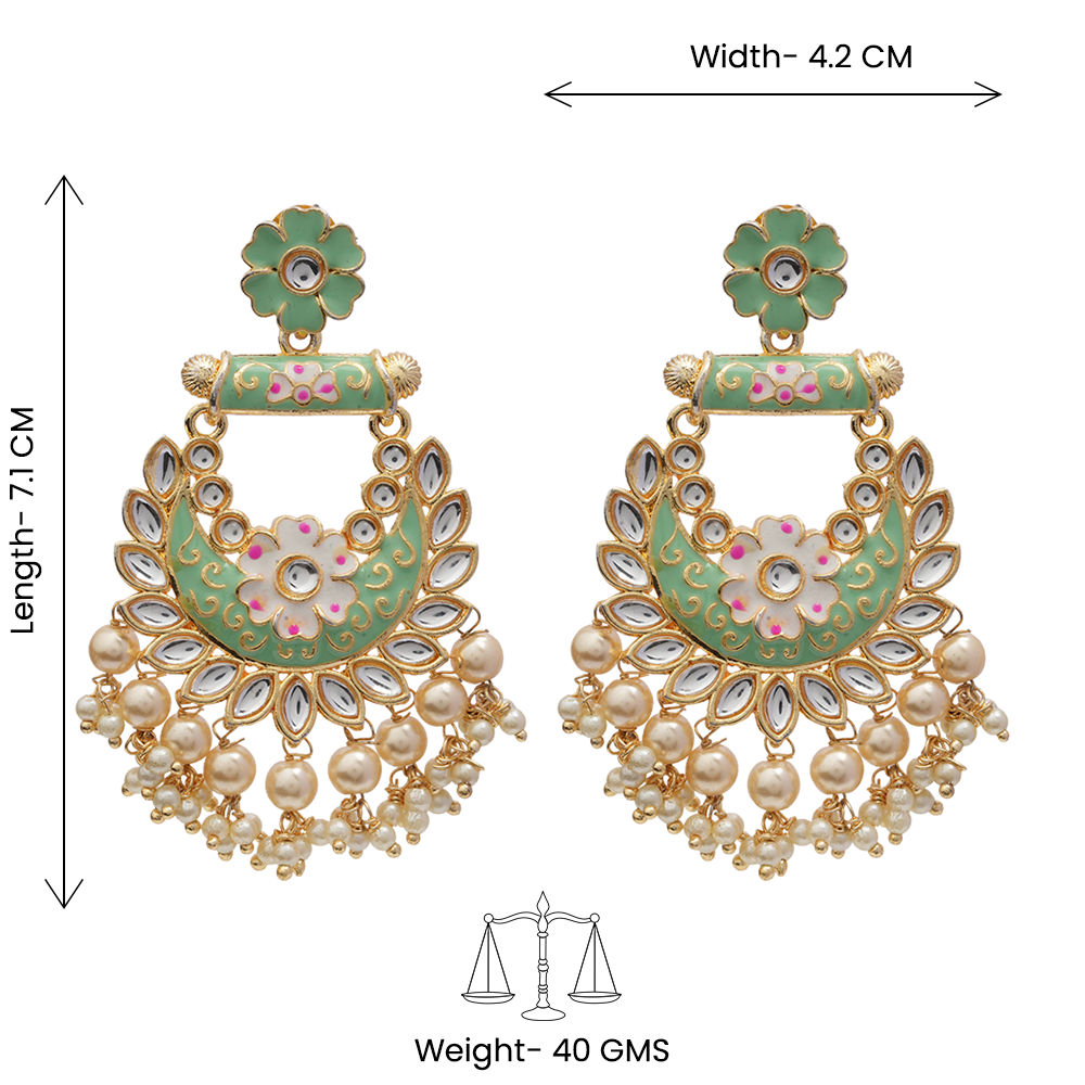 Sohini- Stone Studded Hanging Pearl Dangler Earrings(Green)