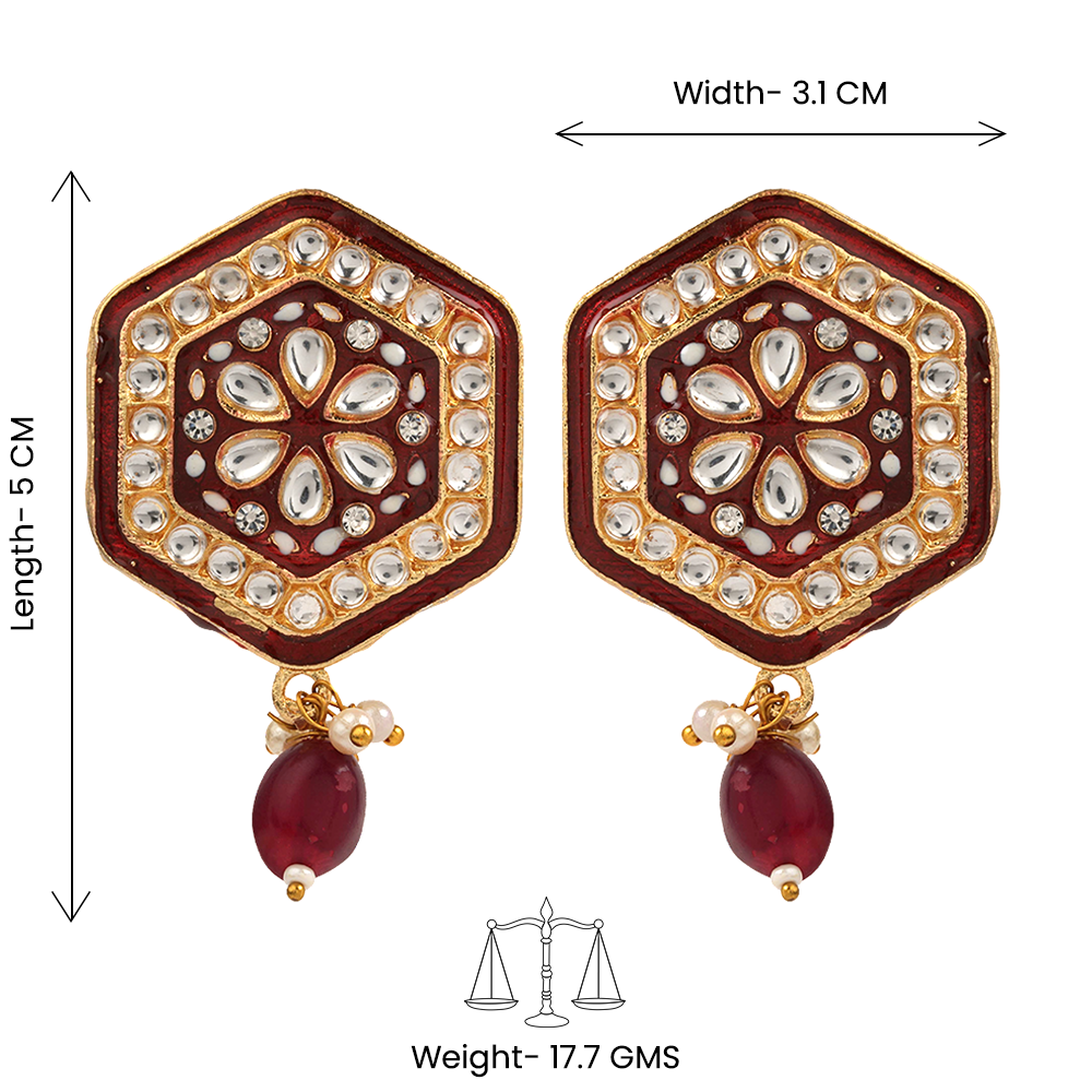 Raelle- Stone studded hanging Bead stud earrings(Red)