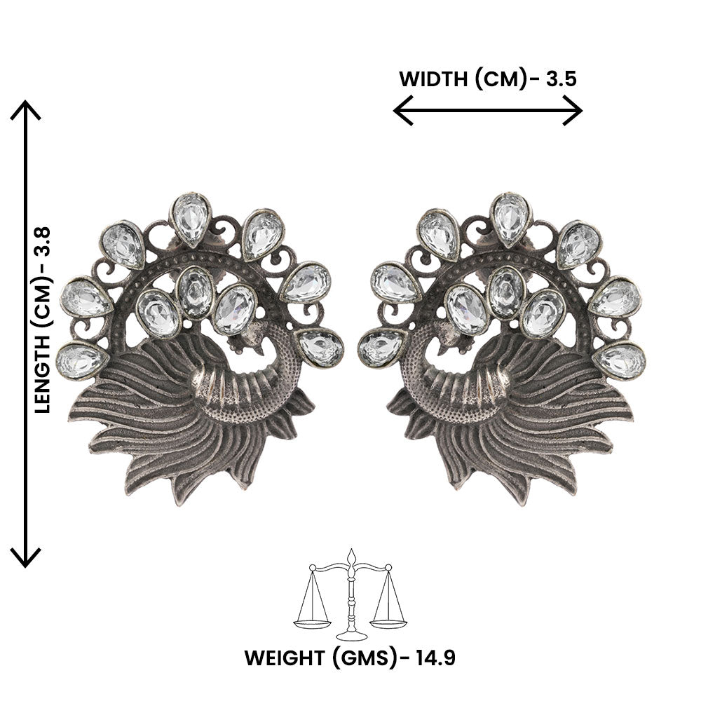 Pankhi- Silver Brass Stone-Studded Stud Earrings(White)