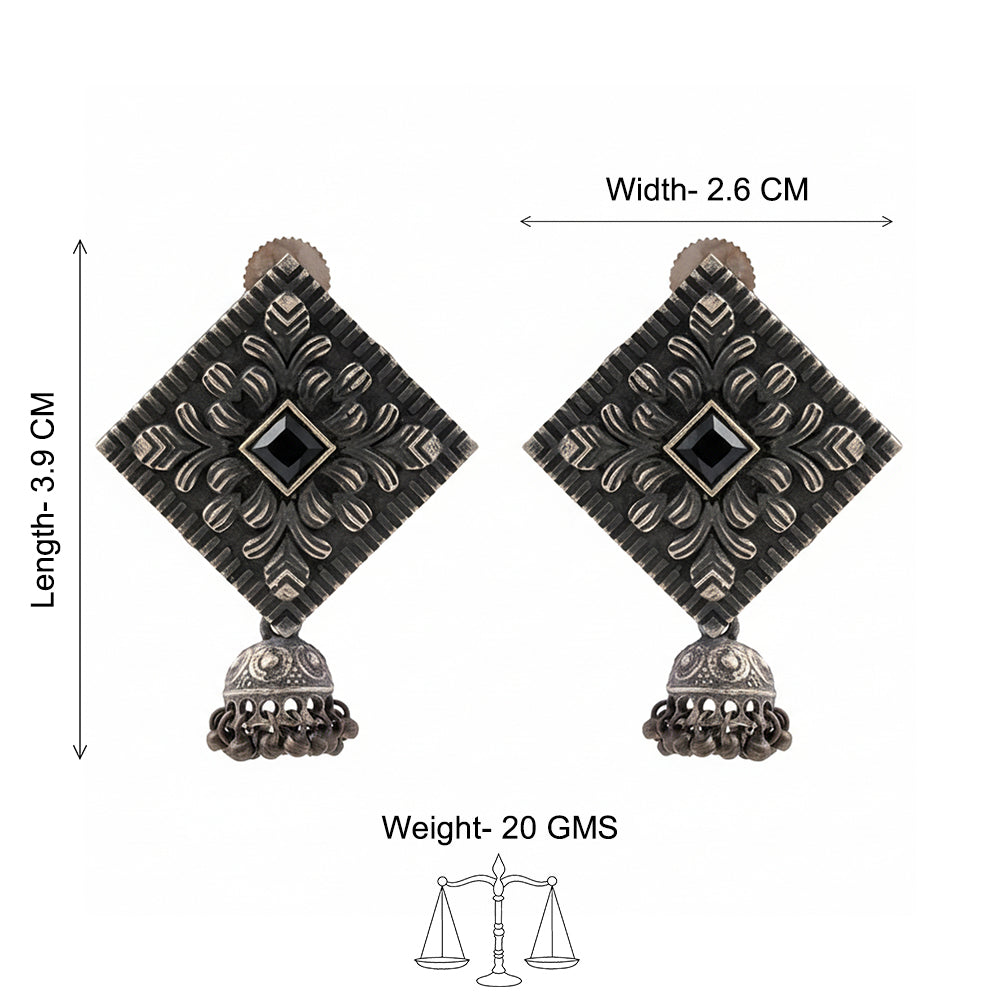 Manika- Silver Brass Pearl jhumka earrings (Black)