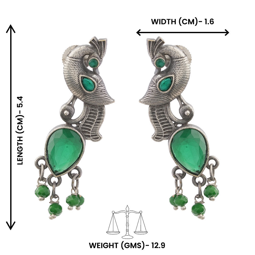 Morisha- Silver Brass Stone-Studded dangler earrings(Green)