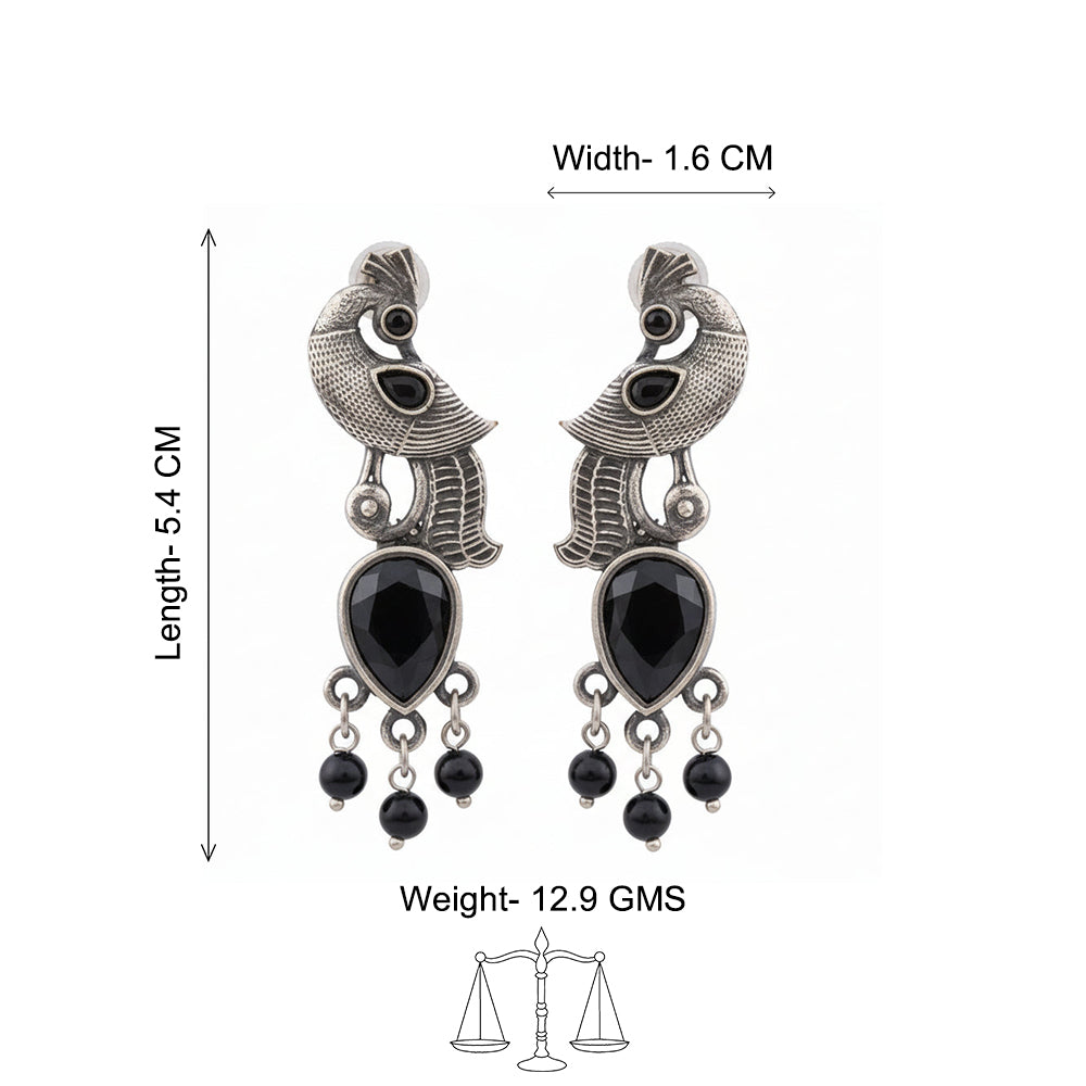 Morisha- Silver Brass Stone-Studded dangler earrings(Black)