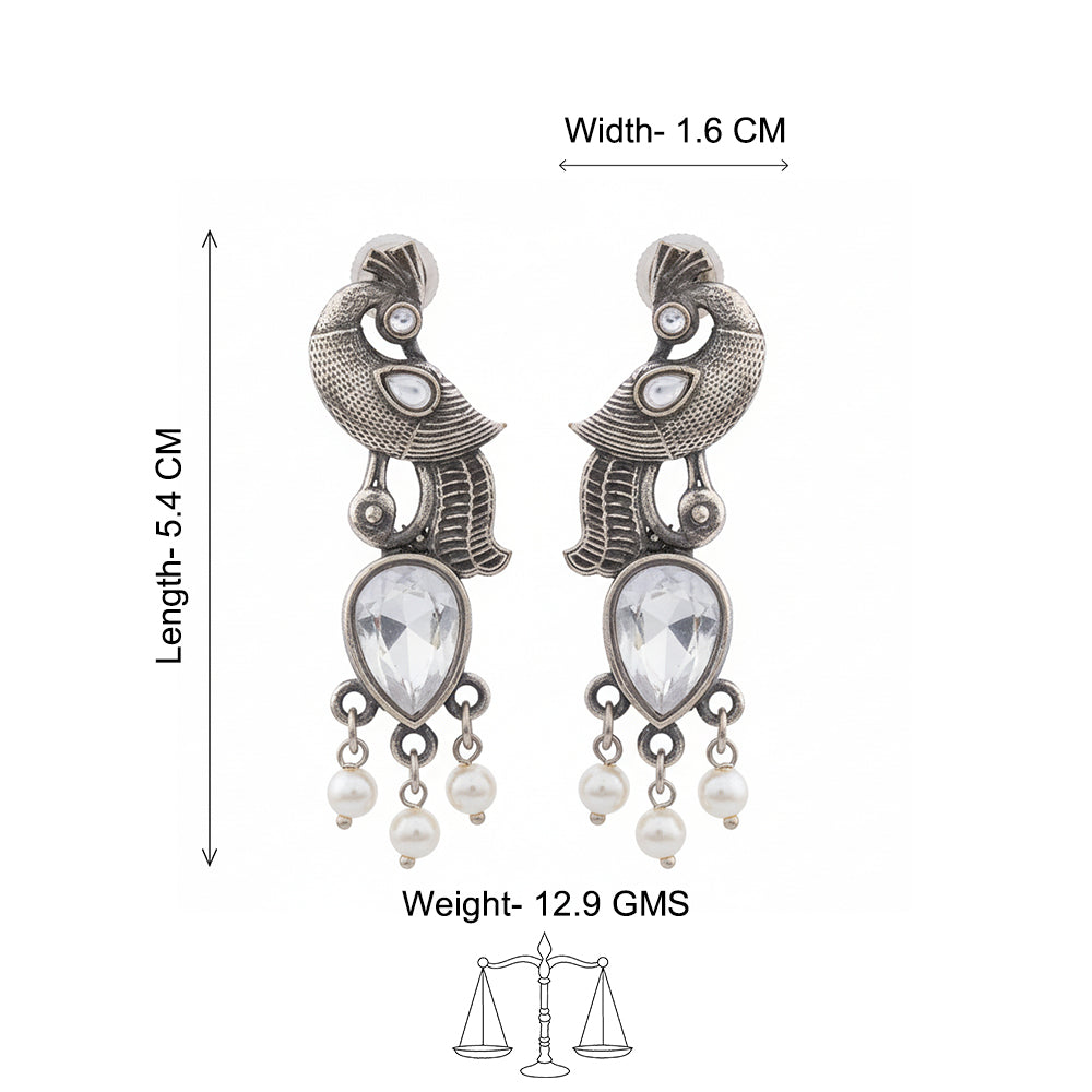 Morisha- Silver Brass Stone-Studded dangler earrings(White)