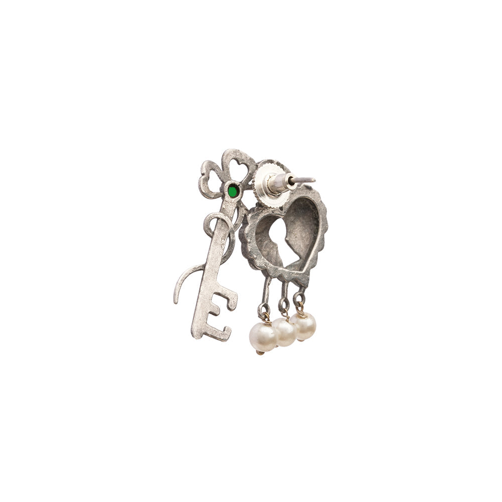 Kunjika- Silver Brass Oxidised dangler earrings (Green)
