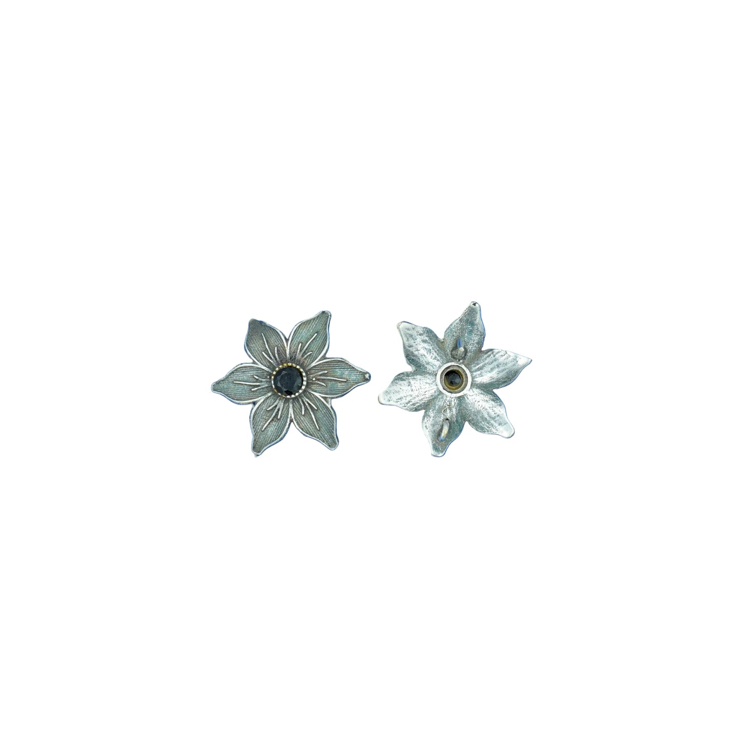 Juhi- Silver Brass Stone-Studded Stud Earrings(Black)