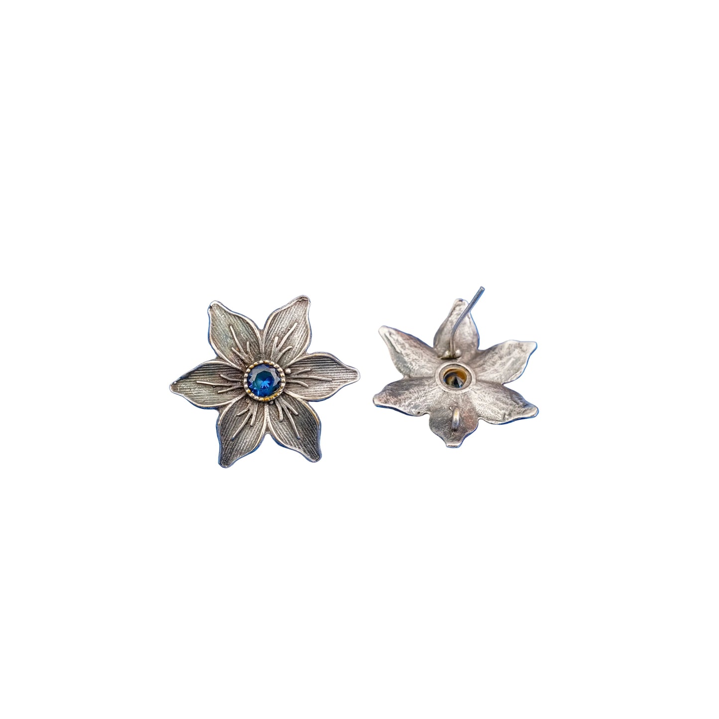 Juhi- Silver Brass Stone-Studded Stud Earrings(Blue)
