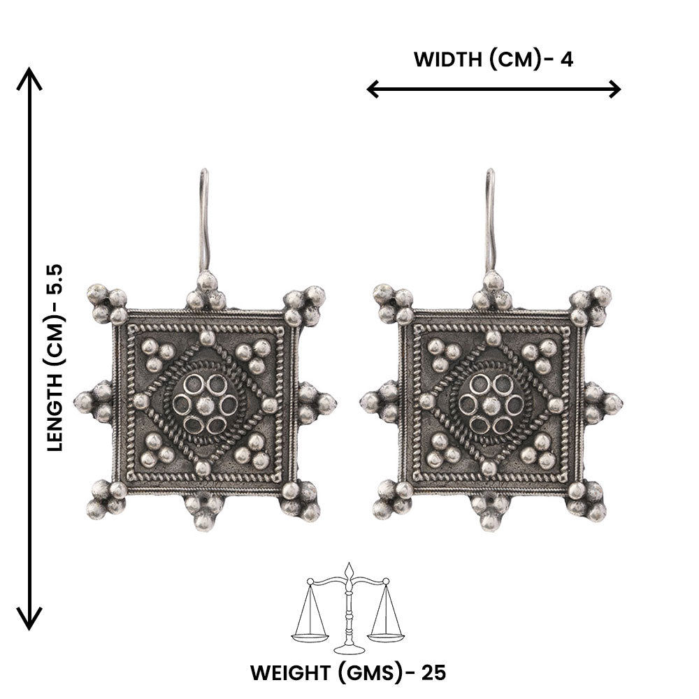 Hirakriti- Silver Brass oxidised dangler earrings