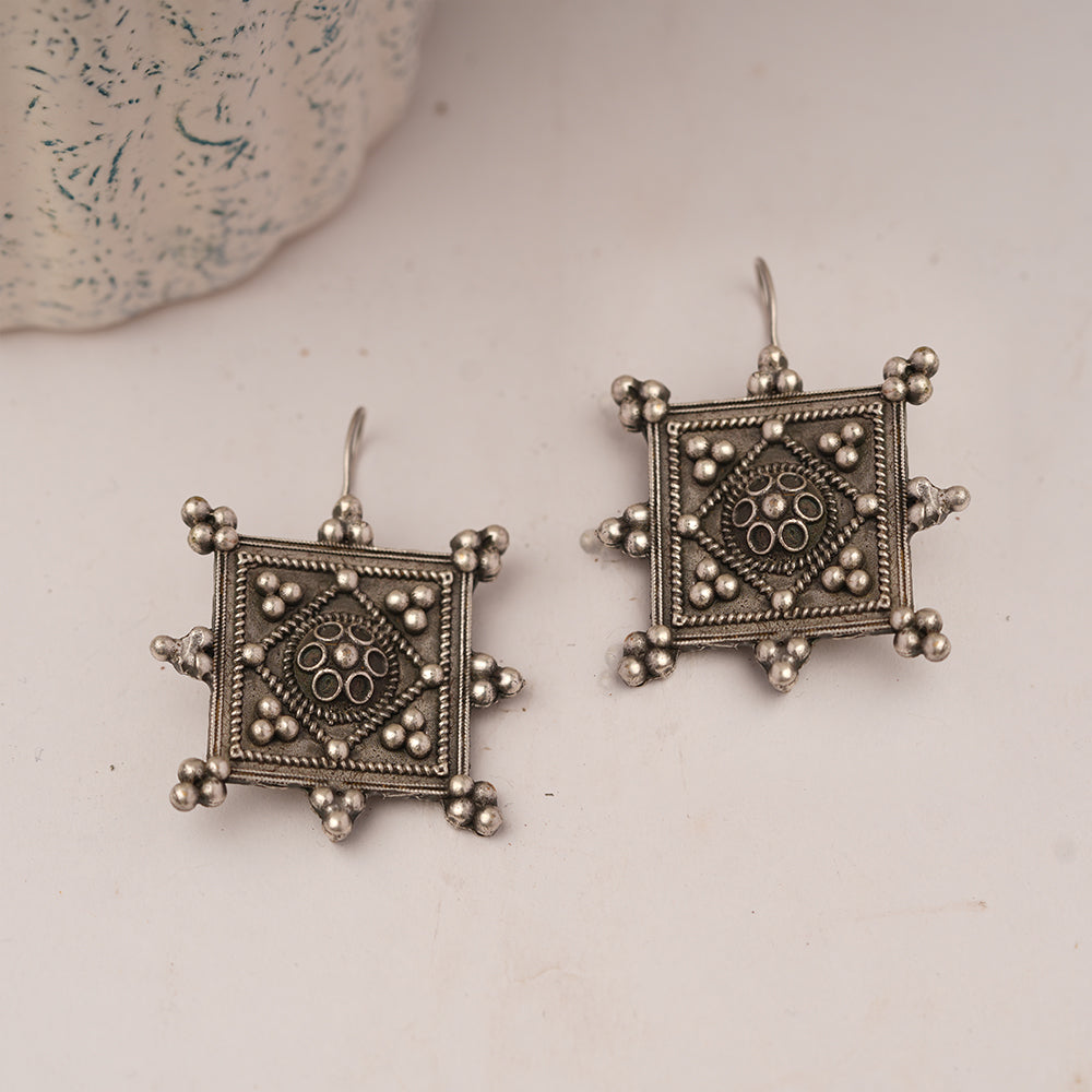 Hirakriti- Silver Brass oxidised dangler earrings