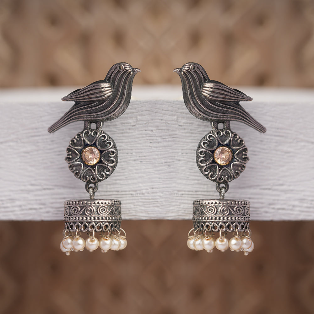 Chakori- Silver Brass Oxidised Jhumka Earrings(Golden)