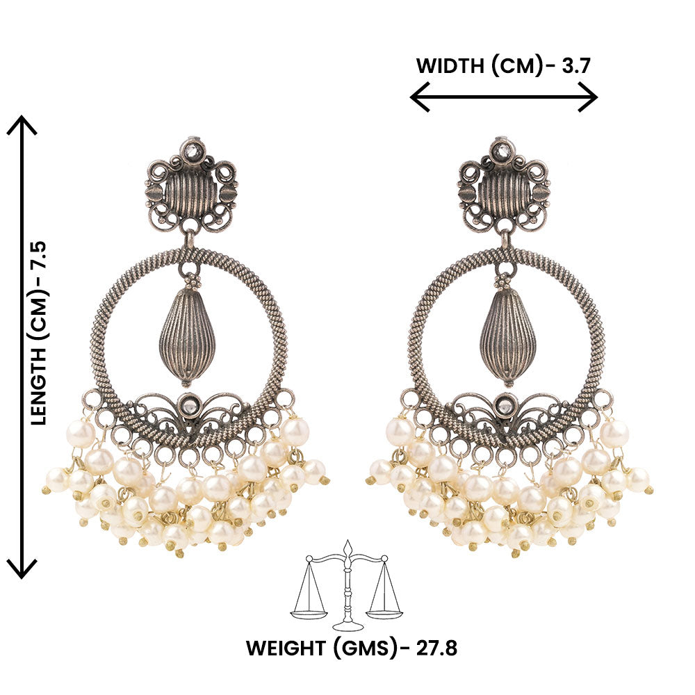 Ghoomar- Silver Brass Pearl dangler earrings(White)