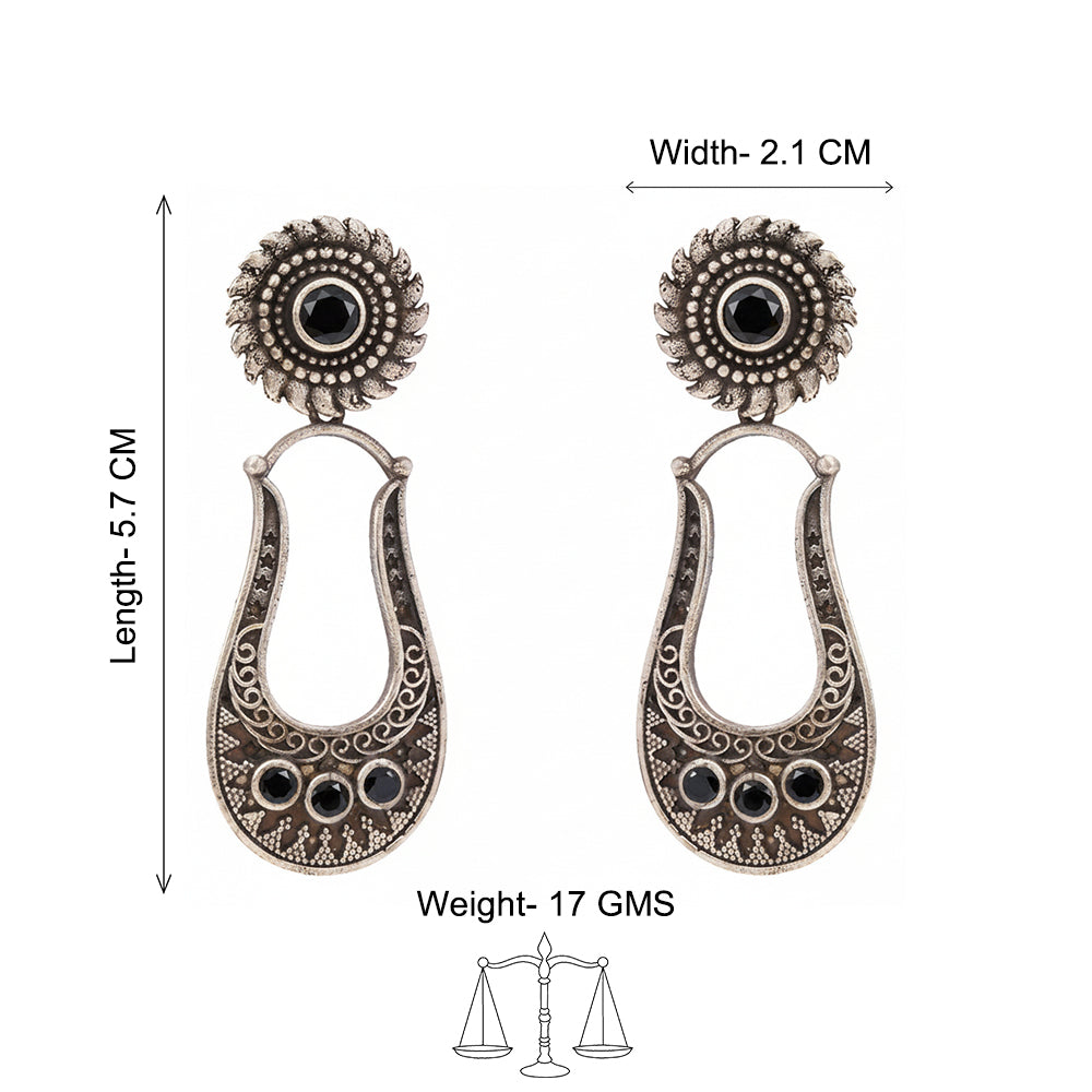 Nupura- Silver Brass Oxidised dangler earrings(Black)