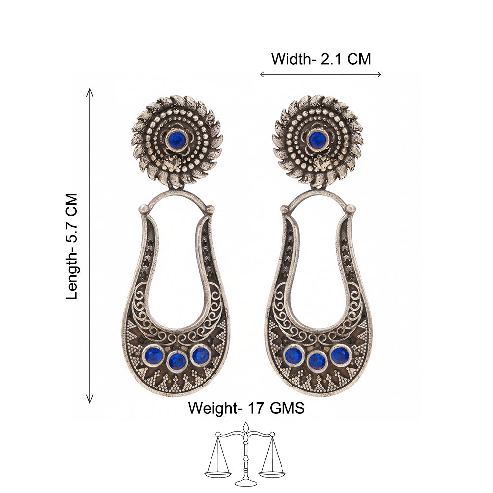 Nupura- Silver Brass Oxidised dangler earrings(Blue)
