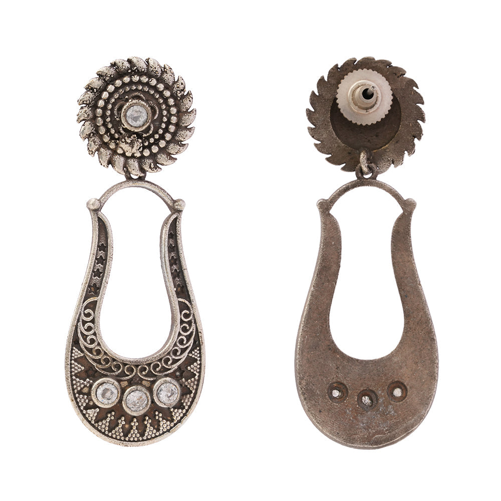 Nupura- Silver Brass Oxidised dangler earrings(White)
