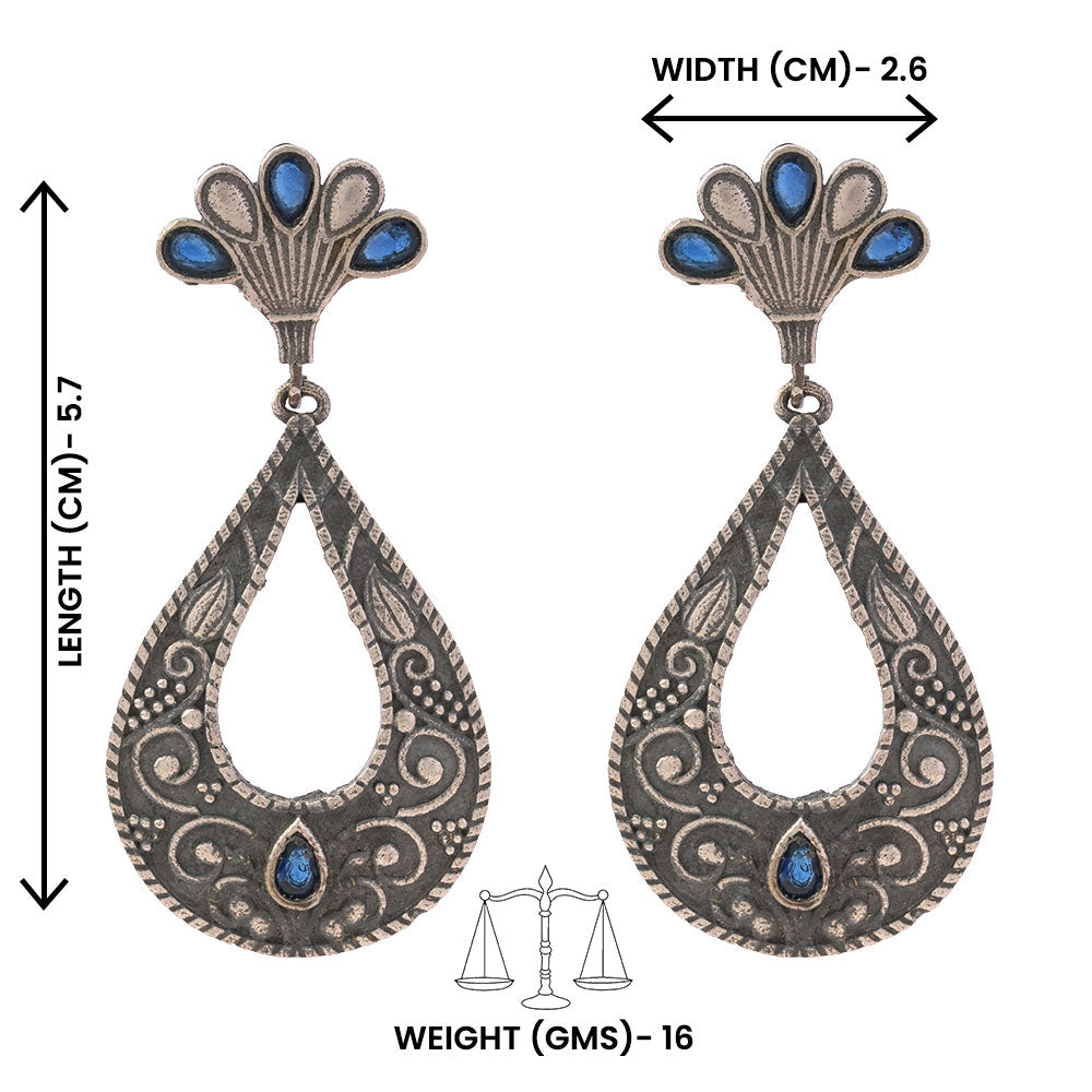 Neeranjali- Silver Brass Oxidised dangler earrings