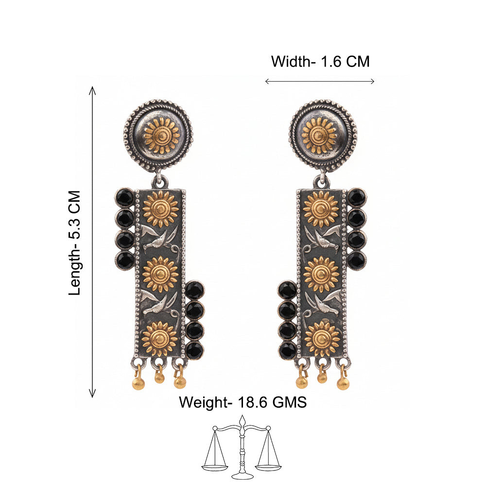 AyatNoor- Silver Brass Oxidised dangler earrings (Black)