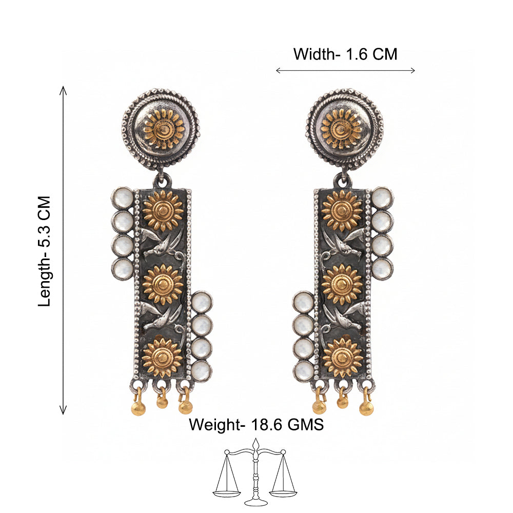 AyatNoor- Silver Brass Oxidised dangler earrings (White)