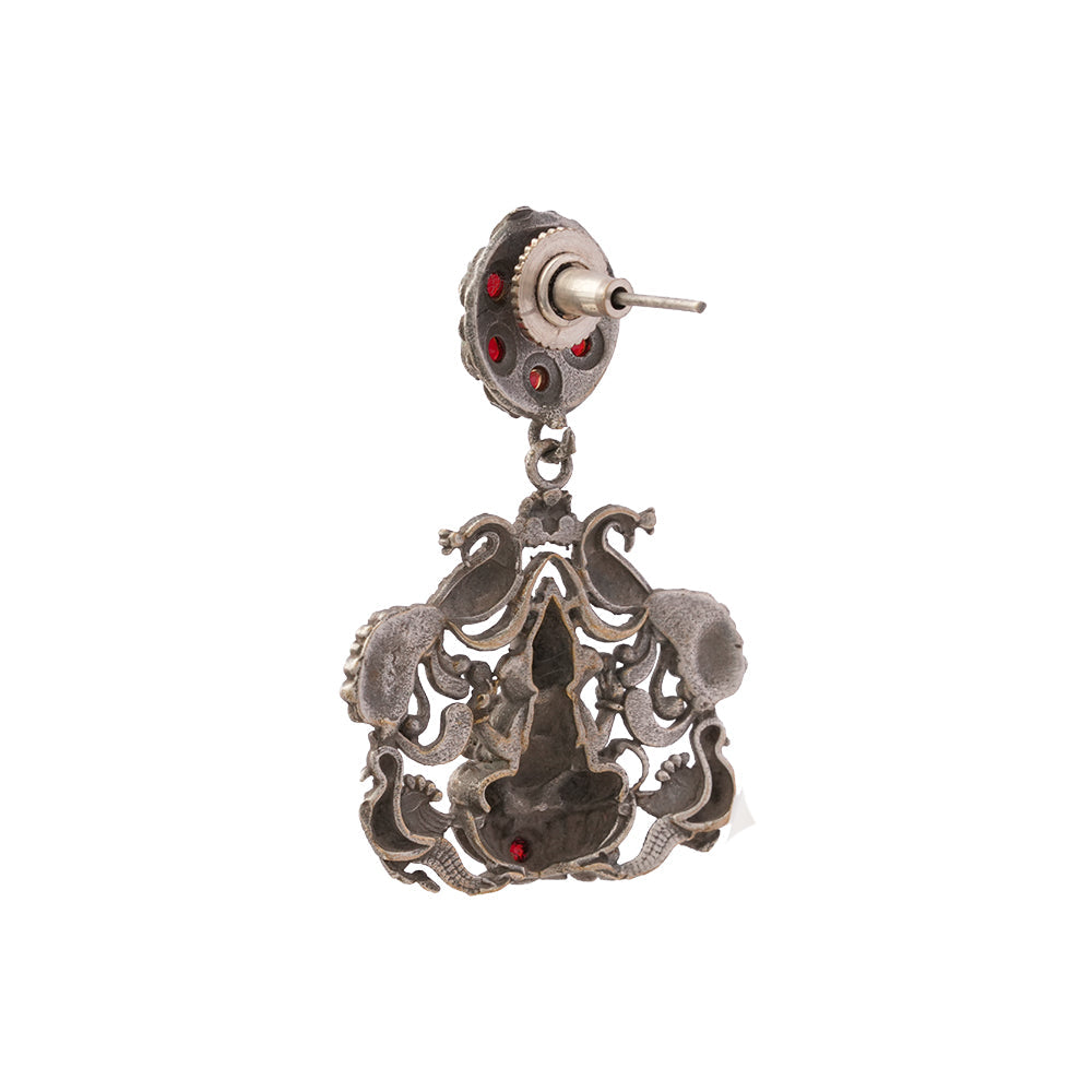 Gajanana- Silver Brass Oxidised dangler earrings(Red)