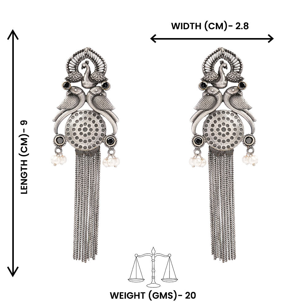 Jhalar- Silver Brass Oxidised dangler earrings(Black)