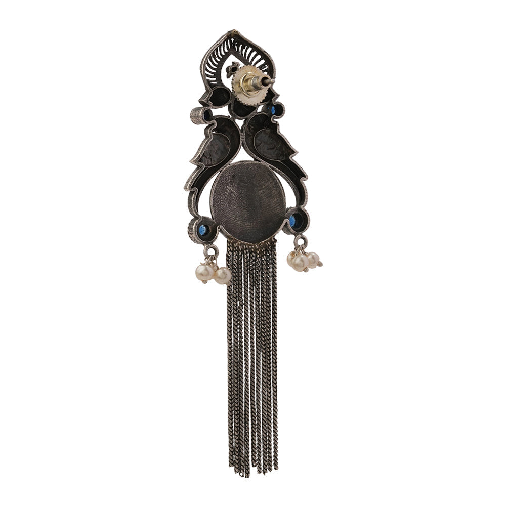 Jhalar- Silver Brass Oxidised dangler earrings(Blue)