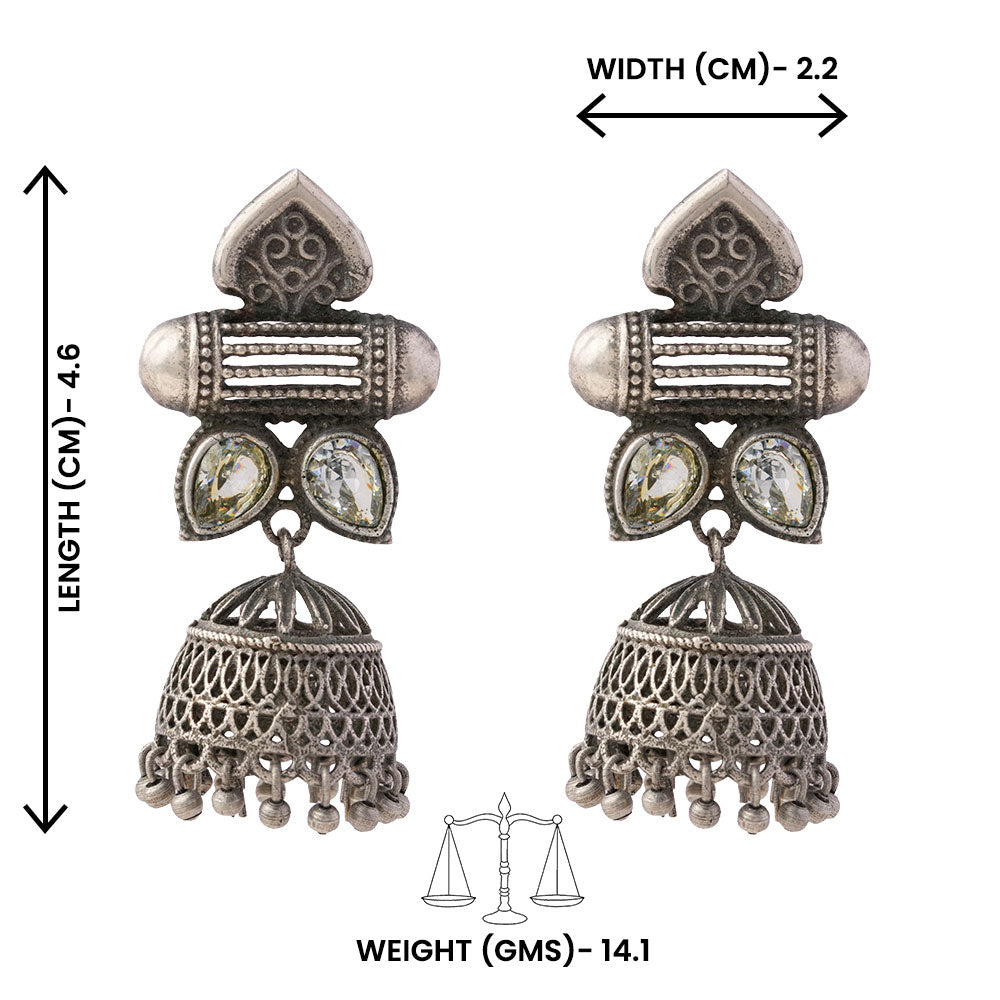Taal- Silver Brass Oxidised Jhumka earrings(white)