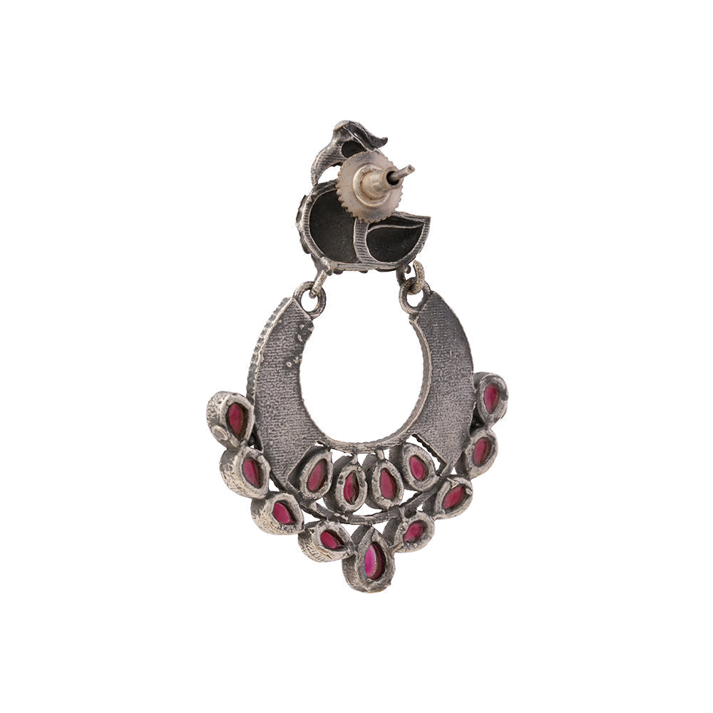 ManikMor- Silver Brass Oxidised dangler earrings(Red)
